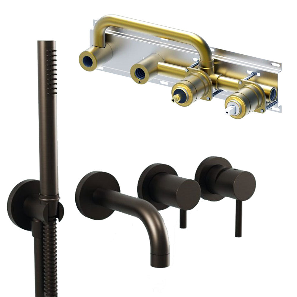 Bongio Project inbouw wand badmengkraan 16 cm uitloop incl. handdoucheset en 2-weg omstel