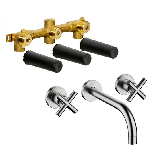 Dornbracht Tara tweegreeps 3-gats wandmengkraan sprong 200 mm platina mat