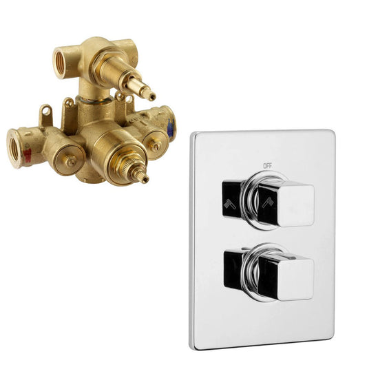 Huber Cubic vierkant design inbouw douche thermostaatkraan met 2 weg omsteller chroom