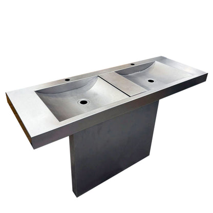 Unieke RVS Dubbele Design Wastafel voor 2 opbouwkranen op RVS Voet