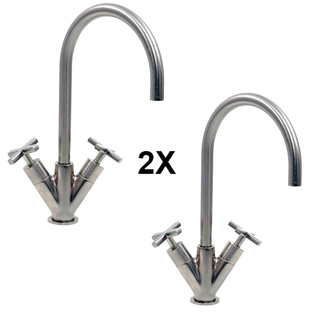 2 X Treemme Basetta Line met kruisgrepen hoge design wastafelkranen geborsteld nikkel