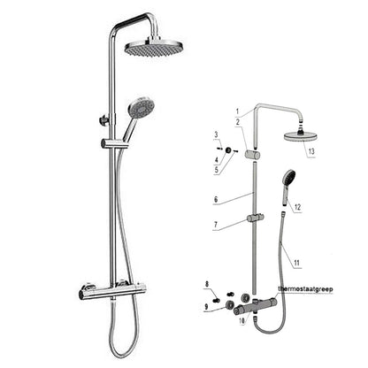 Bad in Beeld Douchekraan serie 1100 regendouche systeem, chroom