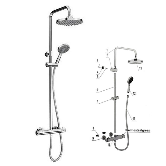 Bad in Beeld Douchekraan serie 1100 regendouche systeem, chroom