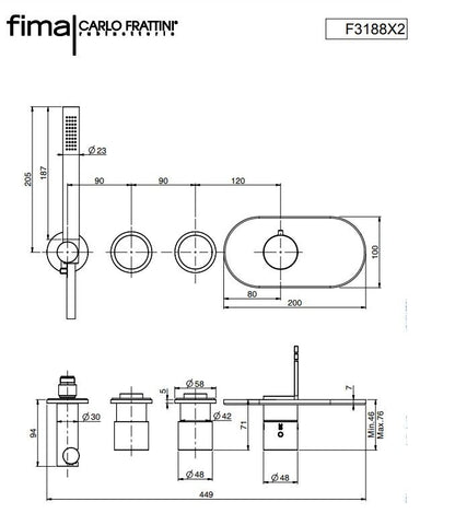 Fima Carlo Frattini design inbouw douchthermostaatset met 25 cm regendouche en wandbevestiging 2-weg geborsteld mat nikkel