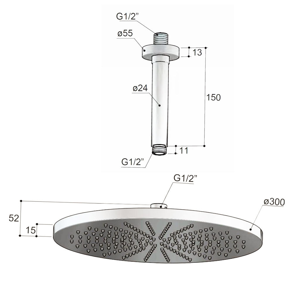 Hotbath Cobber Complete Regendouche Inbouwset met 2 Pushbuttons, glijstangset en 30 cm hoofddouche met plafondbevestiging - Rosé Goud