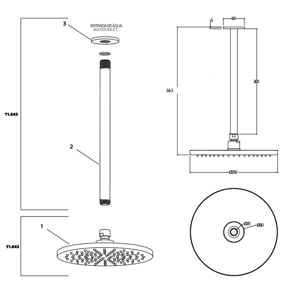 Waterevolution hoofddouche Ø250 mm met plafondbevestiging mat zwart