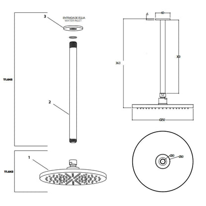 Waterevolution hoofddouche Ø250 mm met plafondbevestiging mat zwart