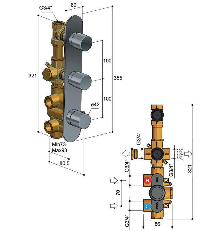 Hotbath Buddy inbouw douchethermostaatset met 30 cm hoofddouche met wandbevestiging, chroom 