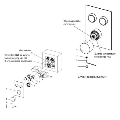 Wiesbaden Caral Klik luxe design thermostaat inbouwset 2-weg, RVS