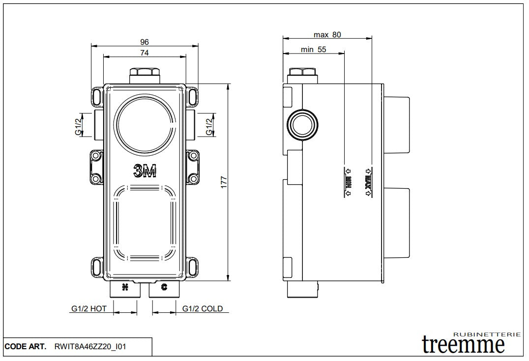 Treemme Ran inbouw thermostaat mengkraan met 2-weg omstelling, Chroom