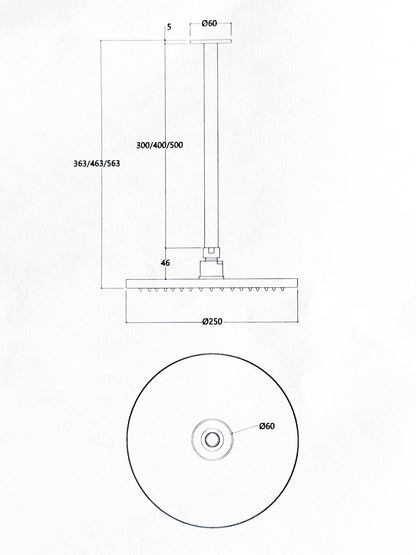 Procasa Finn / Waterevolution Flow hoofddouche Ø250 mm met plafondbevestiging copper PVD