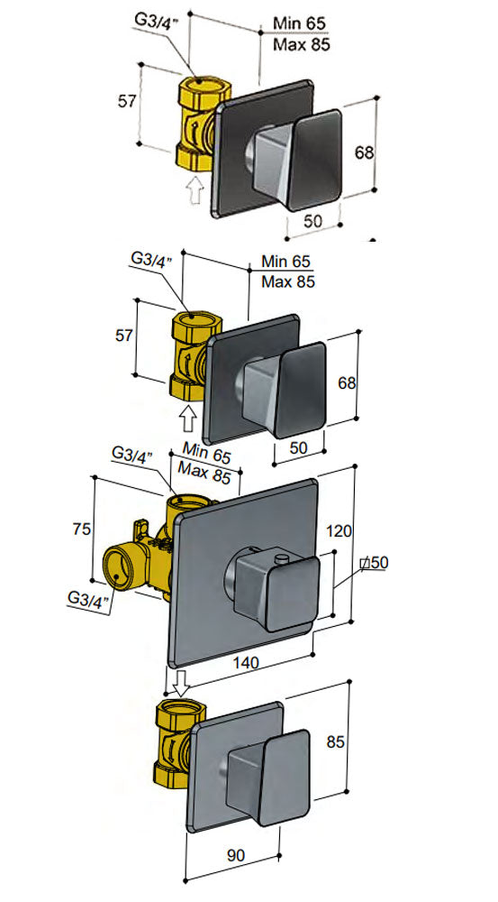 Hotbath Bro Inbouw Thermostaat Doucheset 3 Stopkranen, Hoofddouche met Waterval & Cascade, Chroom