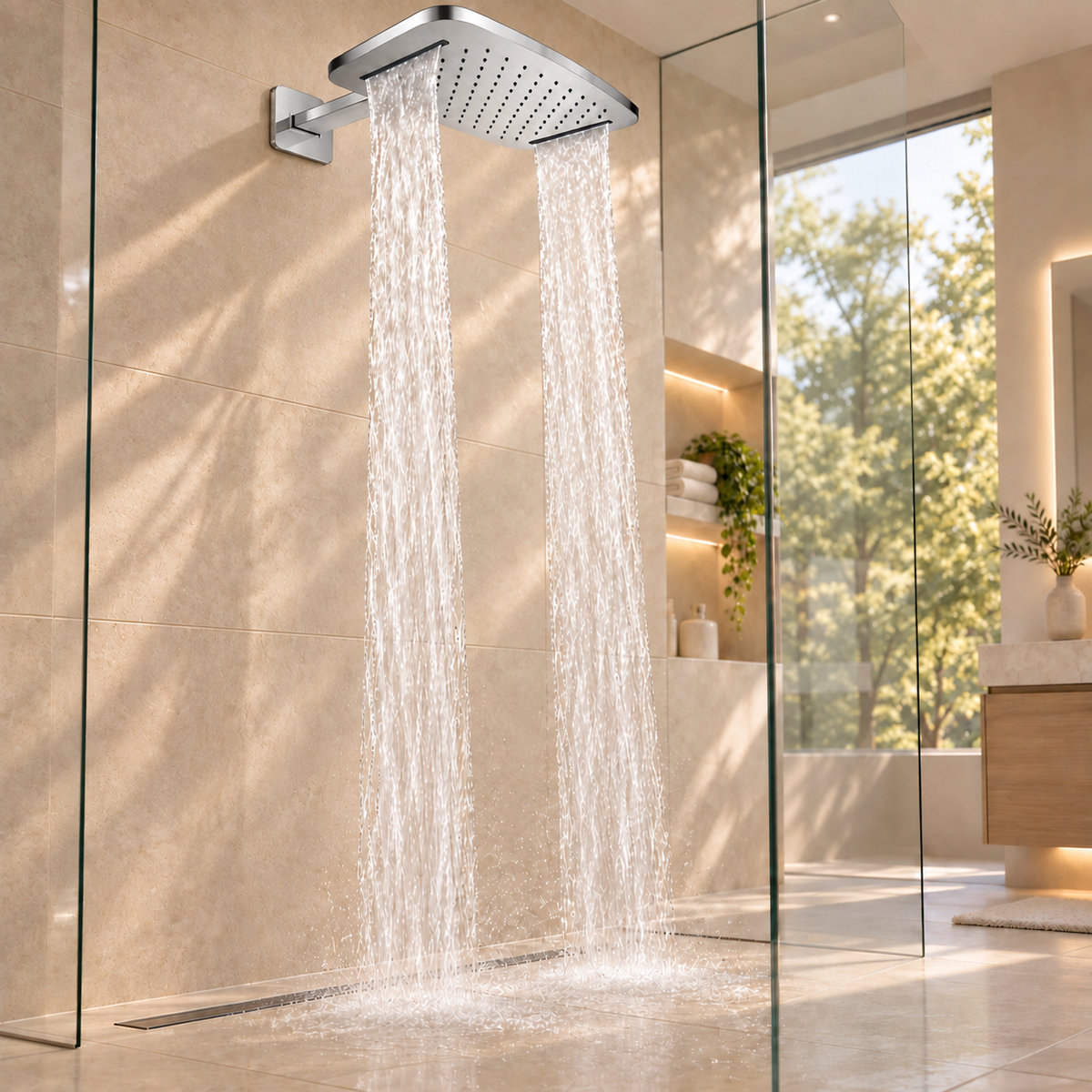 Wiesbaden Roca waterval hoofddouche met douchearm 40x25 Chroom