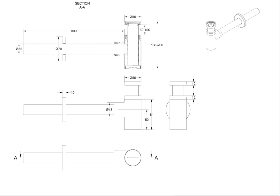 INK fonteinkraan Combi set wandmontage inclusief bekersifon + afvoerplug always open Chroom