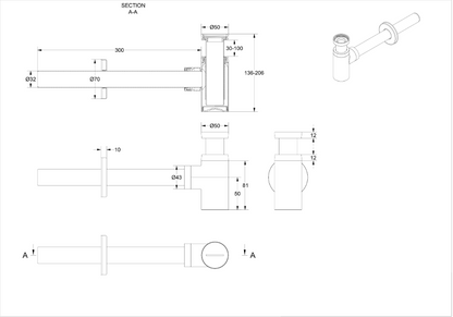 INK fonteinkraan Combi set wandmontage inclusief bekersifon + afvoerplug always open Chroom