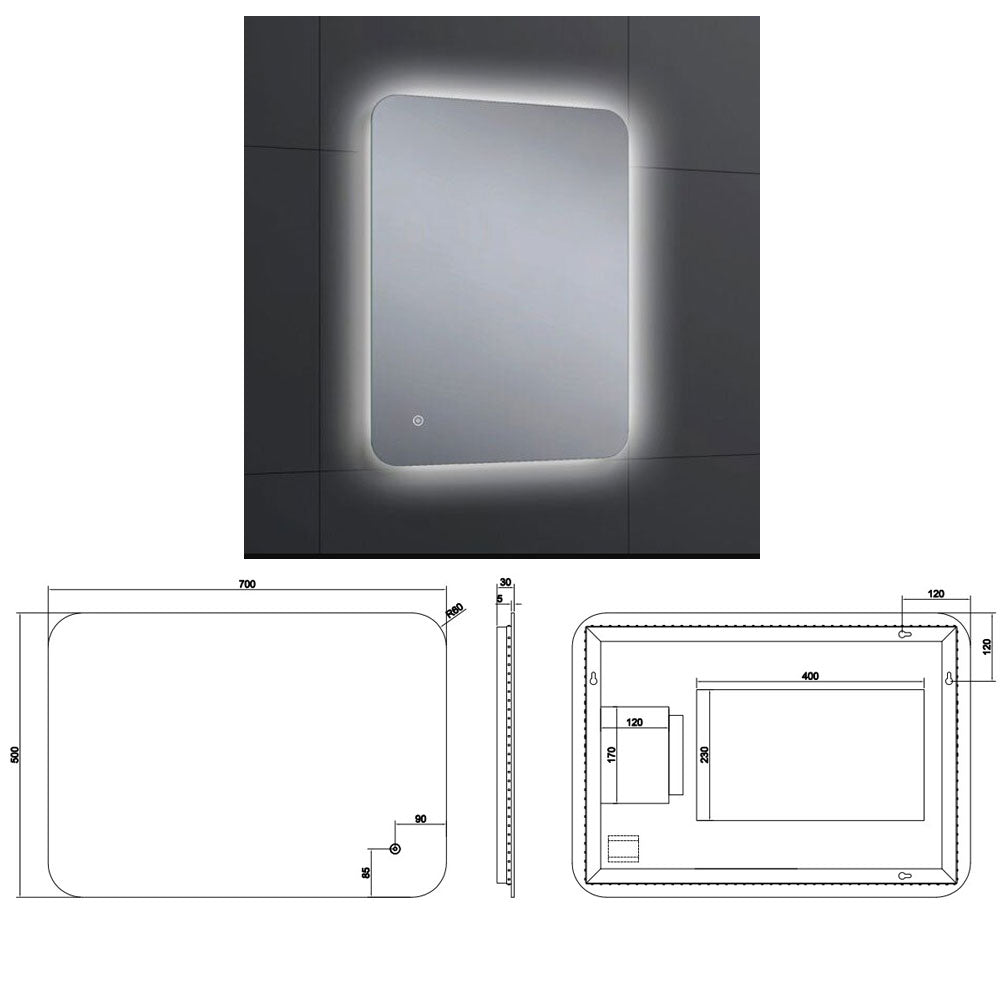 Aqualla Fuse 75 LED spiegel 700 x 500 mm randloos