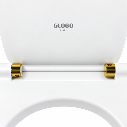 Globo 4ALL closetzitting met softclose – mat wit met goudkleurige scharnieren