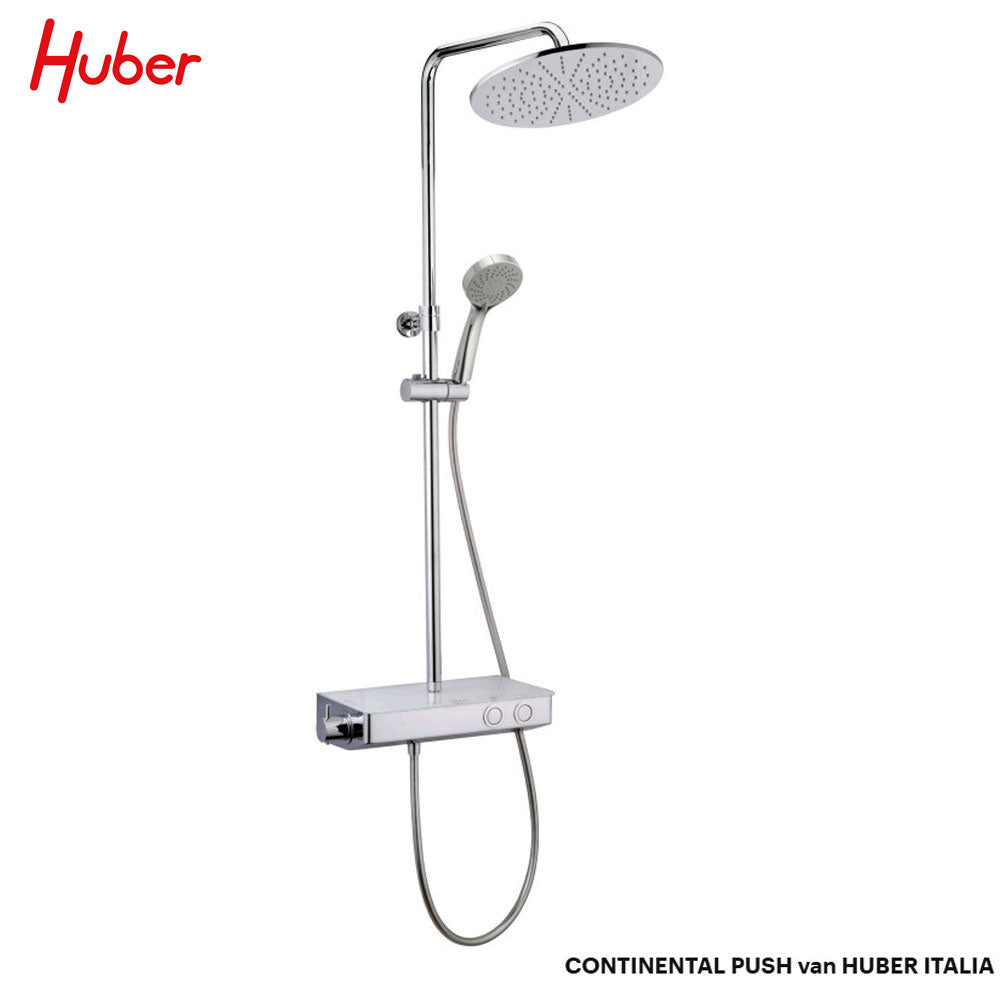 Huber Italia Contenital Push douchesysteem met thermostaat en planchet – chroom/wit