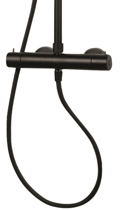 Bongio Squadra regendouche met thermostaat, hoofddouche 20cm en handdouche mat zwart