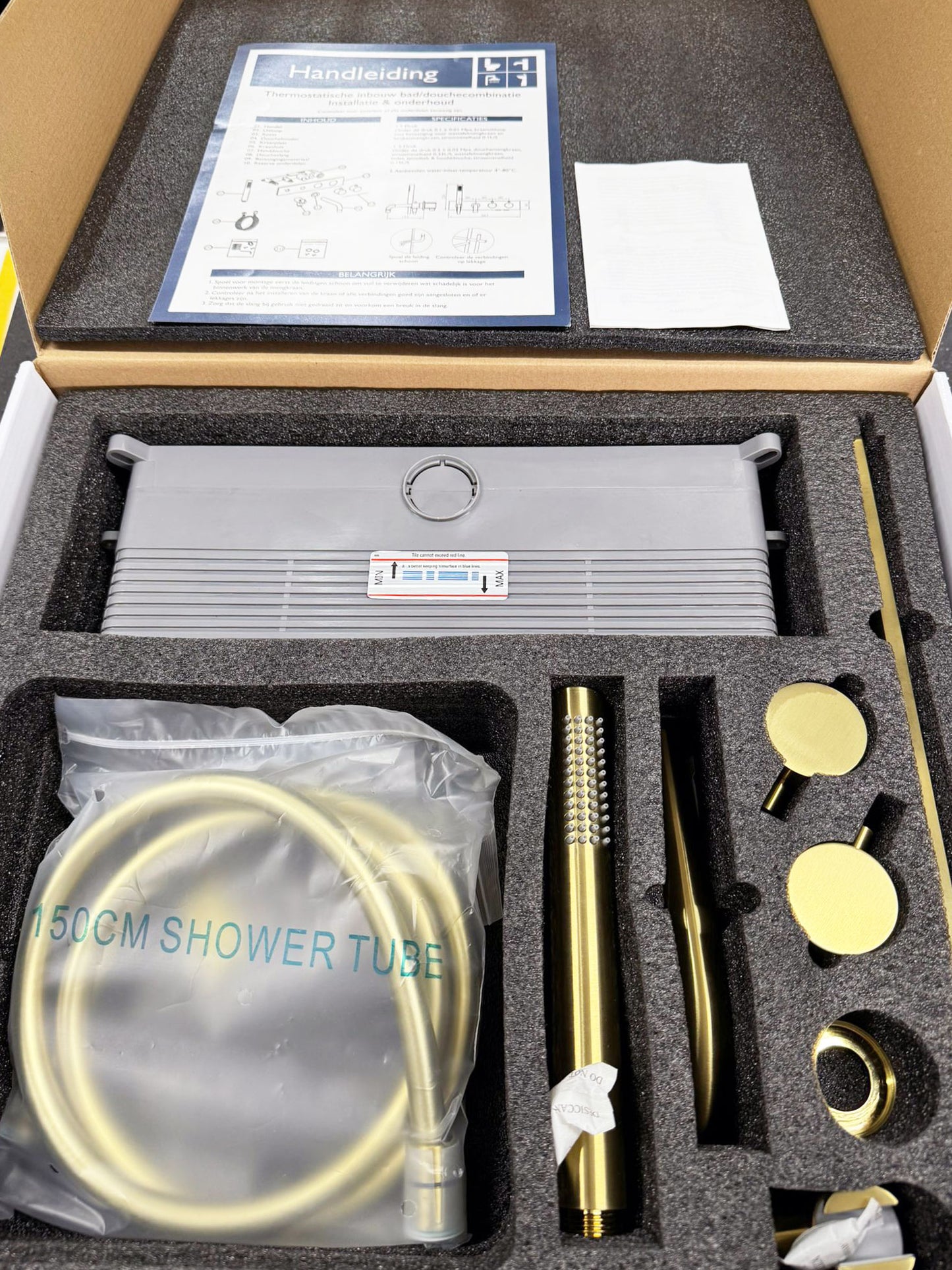 Wiesbaden Style bad Thermostaatkraan Inbouw 2-knops geborsteld goud