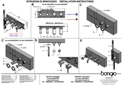 Bongio Project inbouw wand badmengkraan 16 cm uitloop incl. handdoucheset en 2-weg omstel