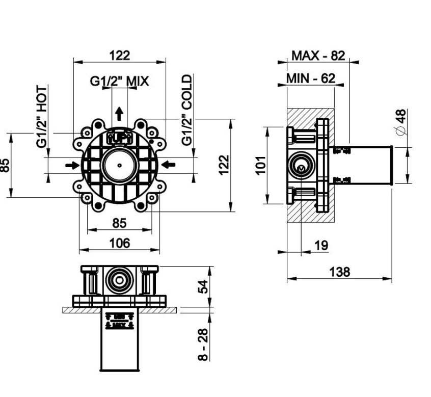 Gessi Spotwater 316 inbouw doucheset met Multispray functie hoofddouche zonder omstel, Geborsteld RVS