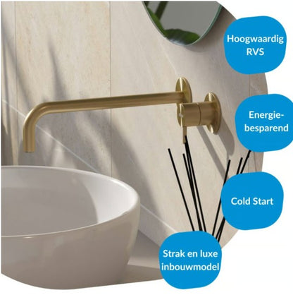 Qisani Flow wastafelkraan afbouwdeel met 250 mm uitloop light gold PVD