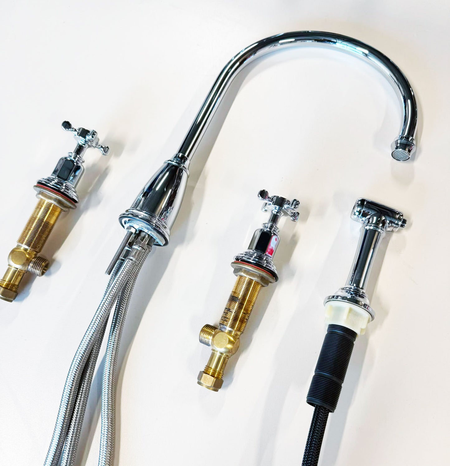 Perrin & Rowe Athenian klassieke 4-gats keukenkraan met handdouche, chroom