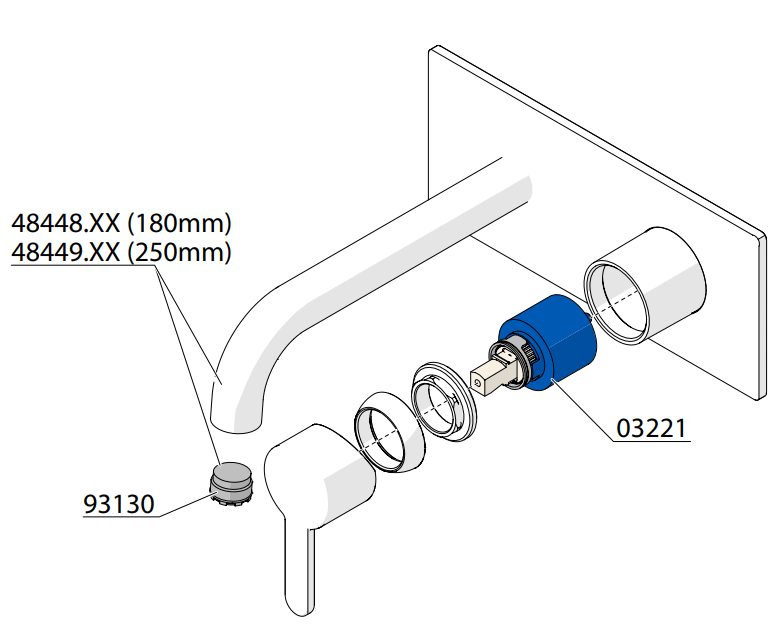 Damixa Silhouet 2-gats wandmengkraan met achterplaat uitloop 18 cm grafiet PVD