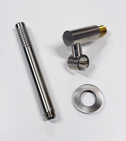 Bongio Round Wellness Duplex handdouche set met doucheslang en wanduitlaat, geborsteld mat nikkel