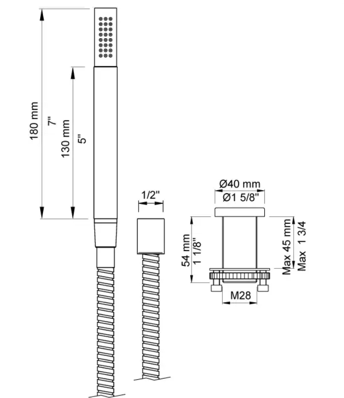 Vola T1MS/150-16 handdouche garnituur met doucheslang 1,5 meter chroom