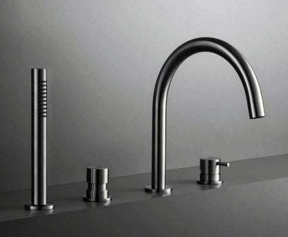 Waterevolution Flow 4-gats Badkraan voor Badrandmontage volledig PVD Gun Metal