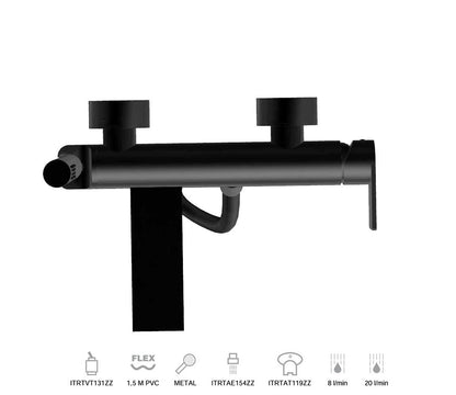 Treemme Ran 1-greeps opbouw design badmengkraan met omstel en douchegarnituur, mat zwart