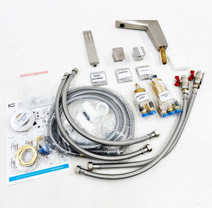 Hotbath BRO thermostatische 4-gats badrandkraan met uitloop en 2-weg omstel, geborsteld mat nikkel (BRO63GN)