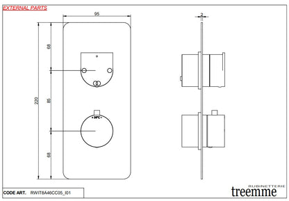 Treemme Ran inbouw thermostaat mengkraan met 2-weg omstelling, Chroom