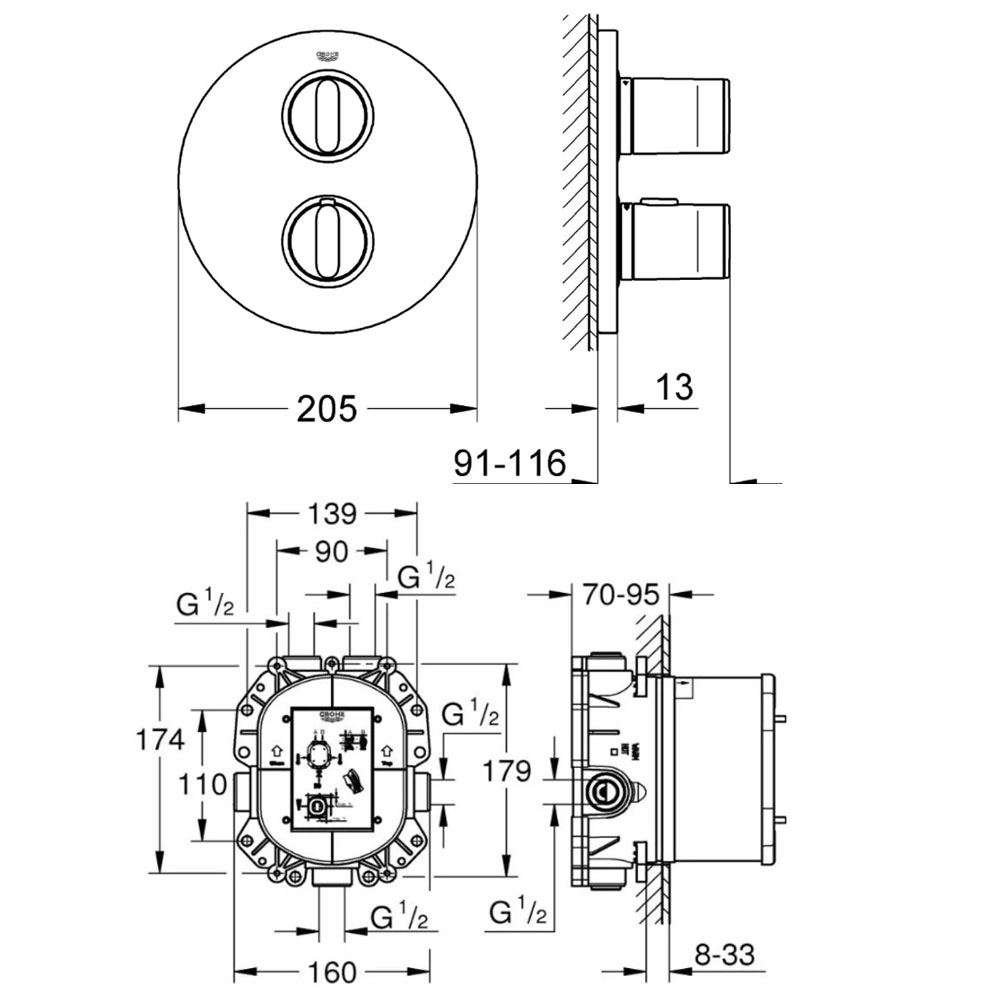 Grohe Ondus inbouwdouchekraan thermostatisch met omstel chroom