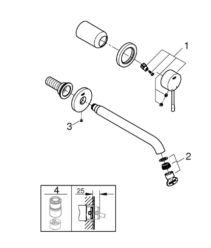 Grohe Essence New L-Size eengreeps afbouwdeel voor wandkraan met uitloop 23 cm, Supersteel (RVS)