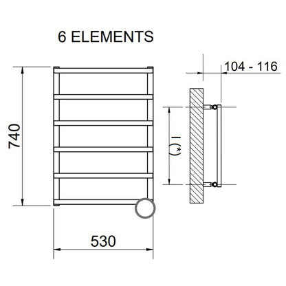 Laura elektrische design radiator, Gepolijst Roestvrij Staal
