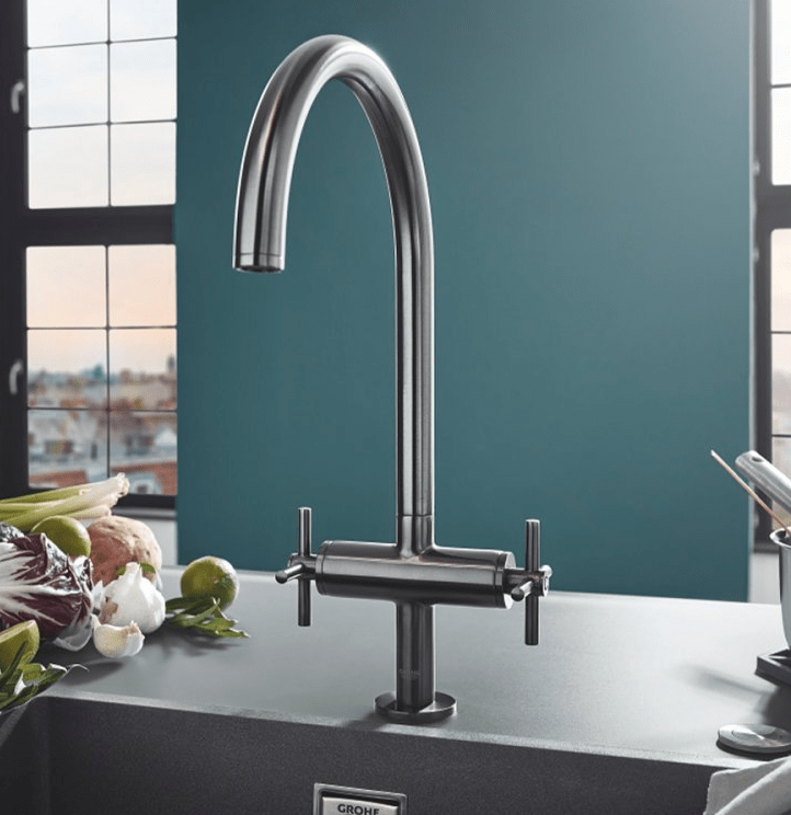 Grohe Atrio New hoge wastafelkraan met waste geborsteld Hard graphite