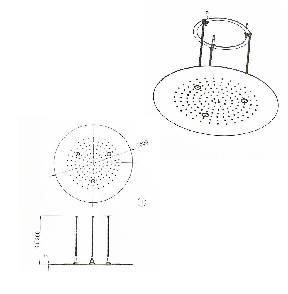 Wiesbaden UFO inbouw hoofddouche, regendouche plafond 50 cm, chroom