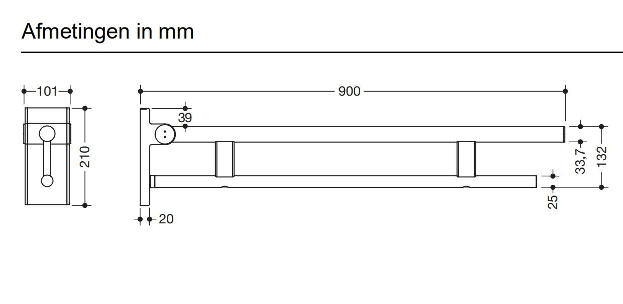 Hewi Systeem 900 Duo design opklapbare steun RVS