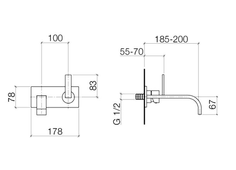 Dornbracht MEM 2-gats wandkraan met afdekplaat, met perlator chroom sprong 200 mm, chroom 