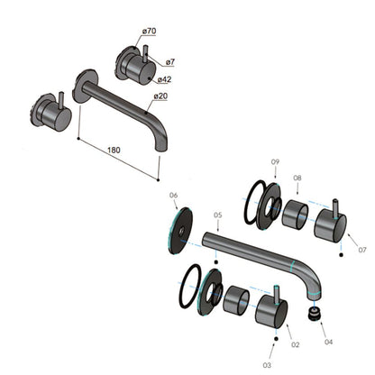 Hotbath Cobber inbouw 3 gats wastafelkraan afbouwdeel 18 cm mat zwart