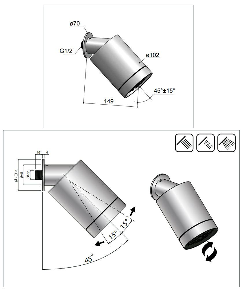 Hotbath Cobber CB470 Beam design hoofddouche met 3 standen, geborsteld nikkel