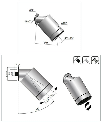 Hotbath Cobber CB470 Beam design hoofddouche met 3 standen, geborsteld nikkel