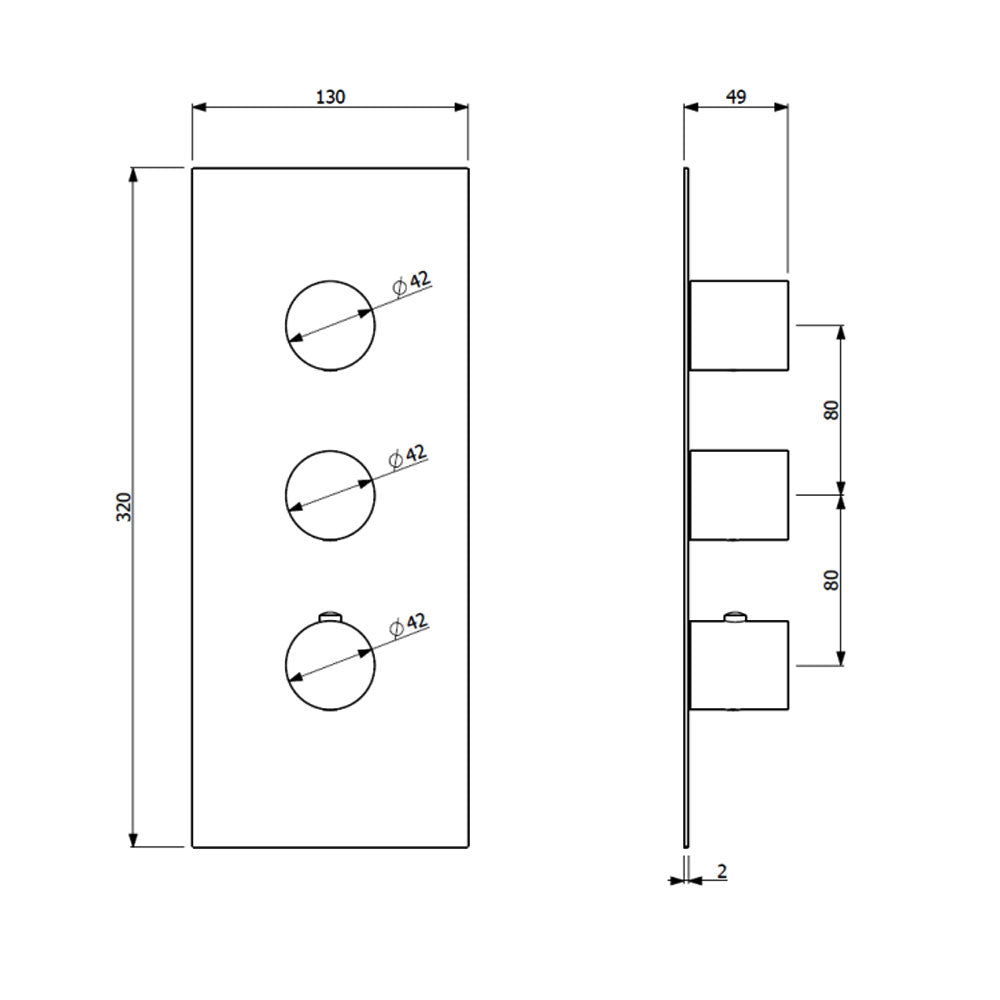 Plieger Napoli douchekraan inbouw thermostatisch afbouwdeel met 2-stopkranen, RVS