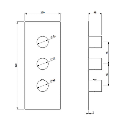 Plieger Napoli douchekraan inbouw thermostatisch afbouwdeel met 2-stopkranen, RVS