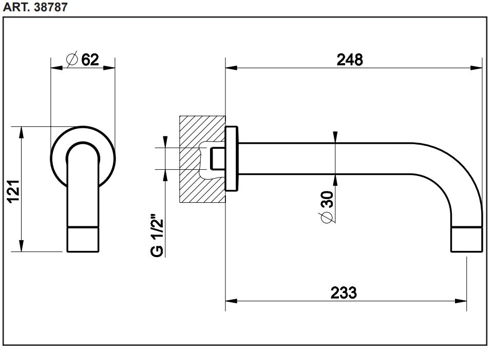 Gessi Via Tortona ronde wand uitloop sprong 23,3 cm geborsteld koper PVD