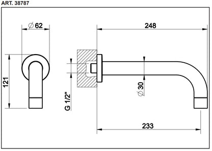 Gessi Via Tortona ronde wand uitloop sprong 23,3 cm geborsteld koper PVD