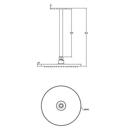 Waterevolution hoofddouche Ø250 mm met plafondbevestiging, Chroom